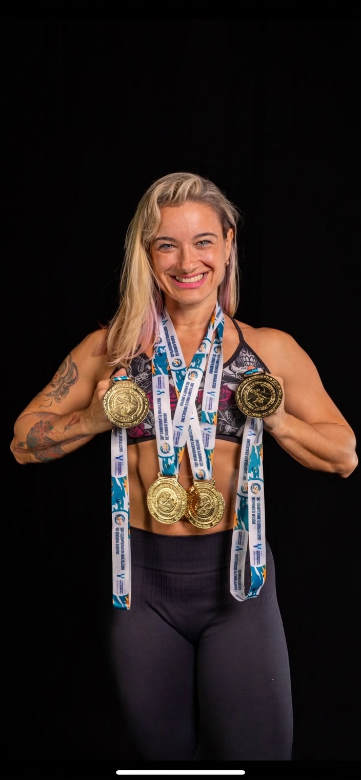 Paula Amidani com medalhas de ouro de Wushu